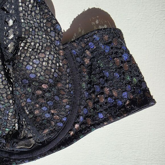 Savage X Fenty Disco Night Iridescent Lace Up, unlined Black Bra US 36B - Picture 6 of 6